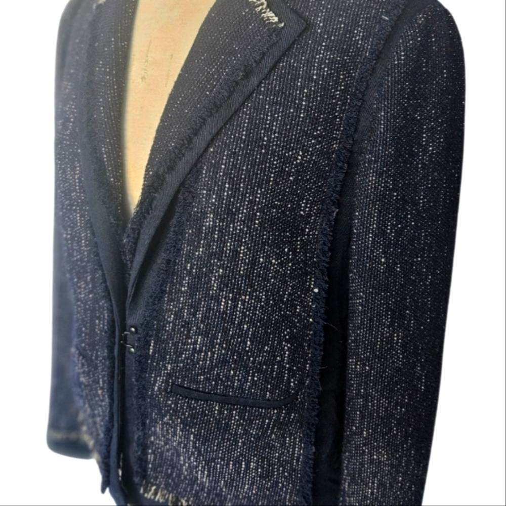 Vince Women's Navy Blue Soft Bouckle Fringe Tweed Blazer - Picture 7 of 10